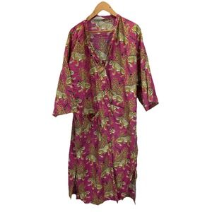 Print Fresh Robe Women's L/XL  Pink Bagheera Jungle Cotton Pockets Belt Missing